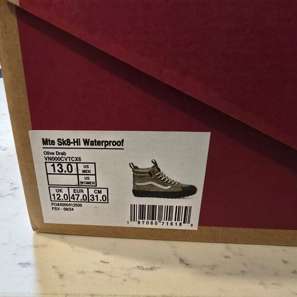 Vans SK8-HI MTE Waterproof Olive Men's 13 Hiking Sneaker Boot VN000CVTCX6 NEW - Picture 8 of 12